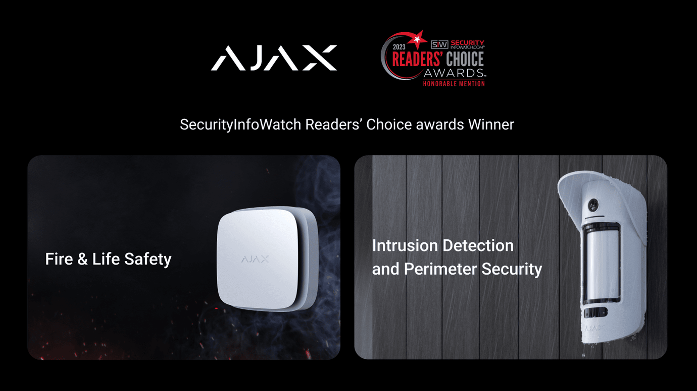 Ajax Systems remporte deux prix dans le cadre des SecurityInfoWatch.com Readers' Choice Awards aux États-Unis